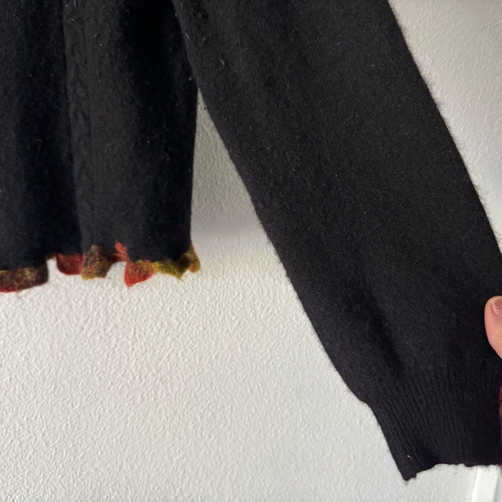 Cottagecore American Blue Pure Cashmere Felted Leaf Artisan Cardigan M Boho Chic - Picture 12 of 16